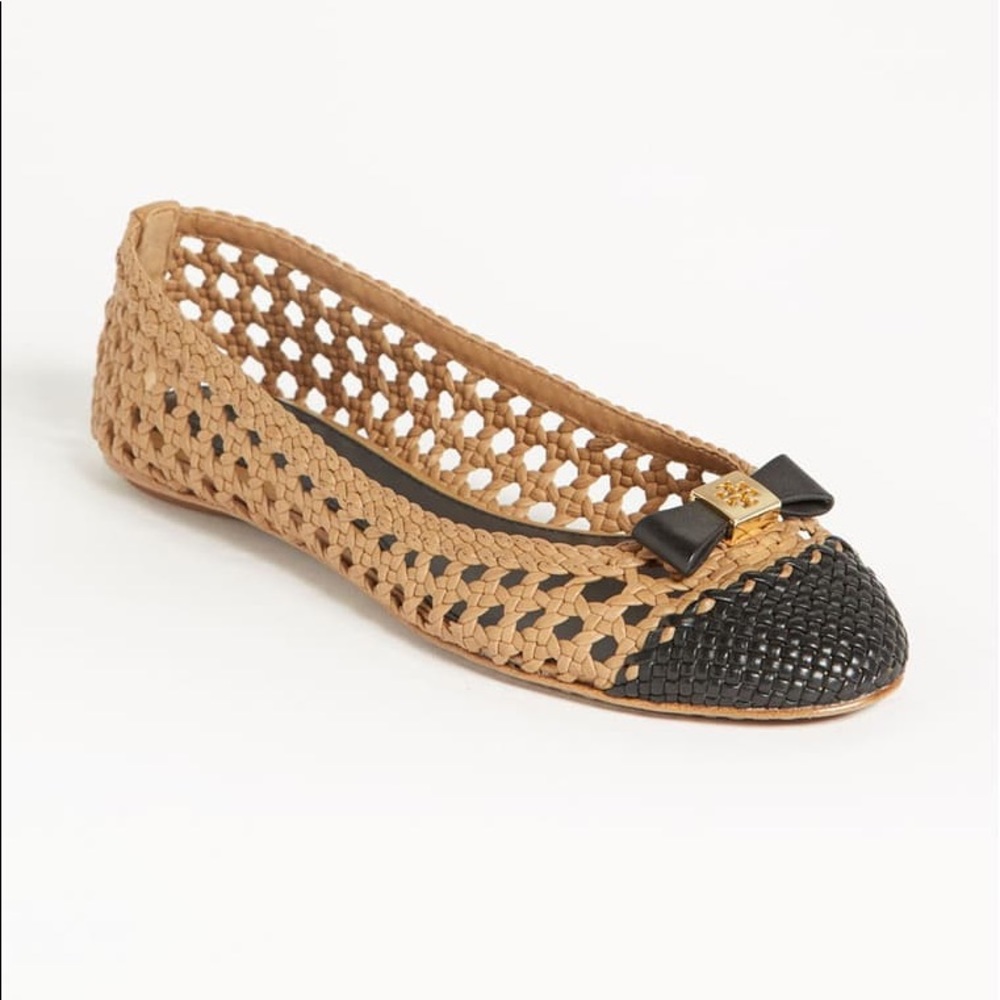 TORY BURCH Sand & Black “Carlyle” Flats - Size 9